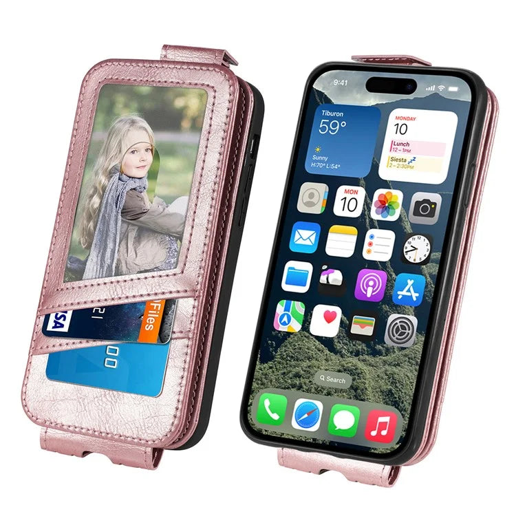 For iPhone 16 Case Zipper Wallet Phone Leather Cover Vertical Flip Closing