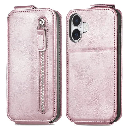 For iPhone 16 Case Zipper Wallet Phone Leather Cover Vertical Flip Closing