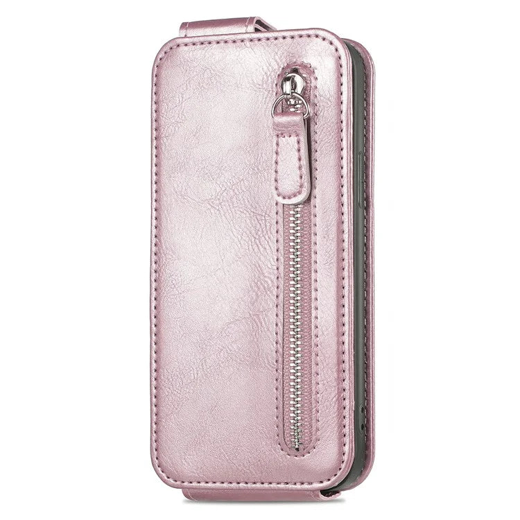 For iPhone 16 Case Zipper Wallet Phone Leather Cover Vertical Flip Closing