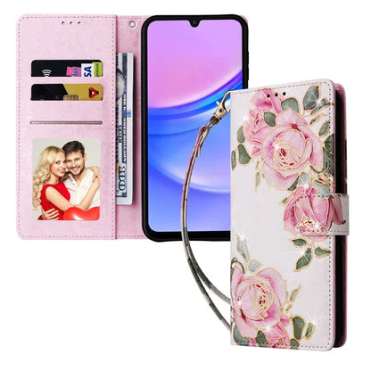 For Samsung Galaxy A16 5G Case RFID Blocking Flower Leather Phone Cover