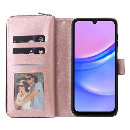 For Samsung Galaxy A16 5G Case Zipper Pocket PU Leather Phone Cover with Hand Strap