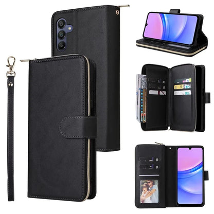 For Samsung Galaxy A16 5G Case Zipper Pocket PU Leather Phone Cover with Hand Strap