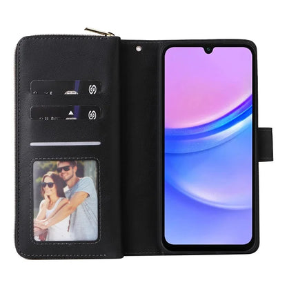 For Samsung Galaxy A16 5G Case Zipper Pocket PU Leather Phone Cover with Hand Strap