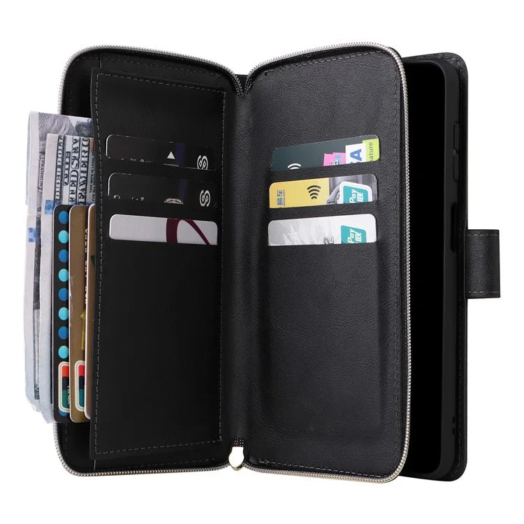 For Samsung Galaxy A16 5G Case Zipper Pocket PU Leather Phone Cover with Hand Strap