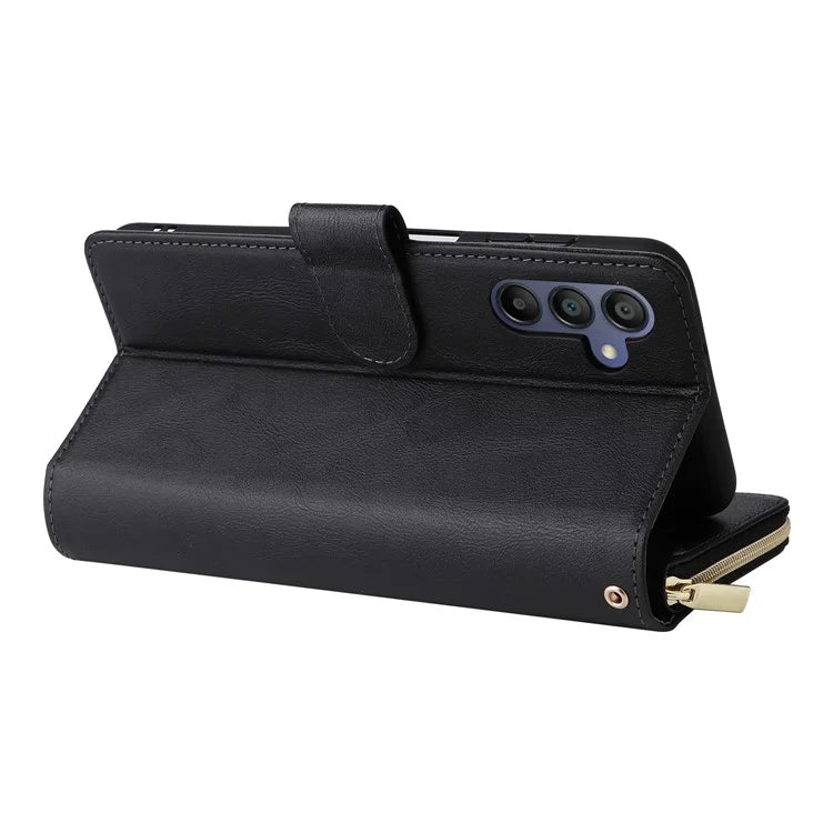 For Samsung Galaxy A16 5G Case Zipper Pocket PU Leather Phone Cover with Hand Strap