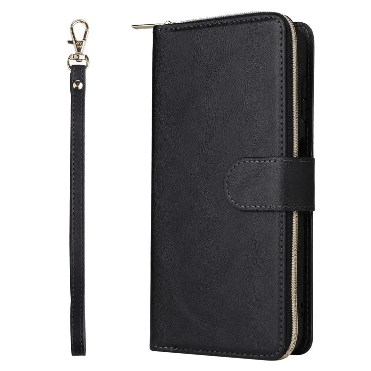 For Samsung Galaxy A16 5G Case Zipper Pocket PU Leather Phone Cover with Hand Strap
