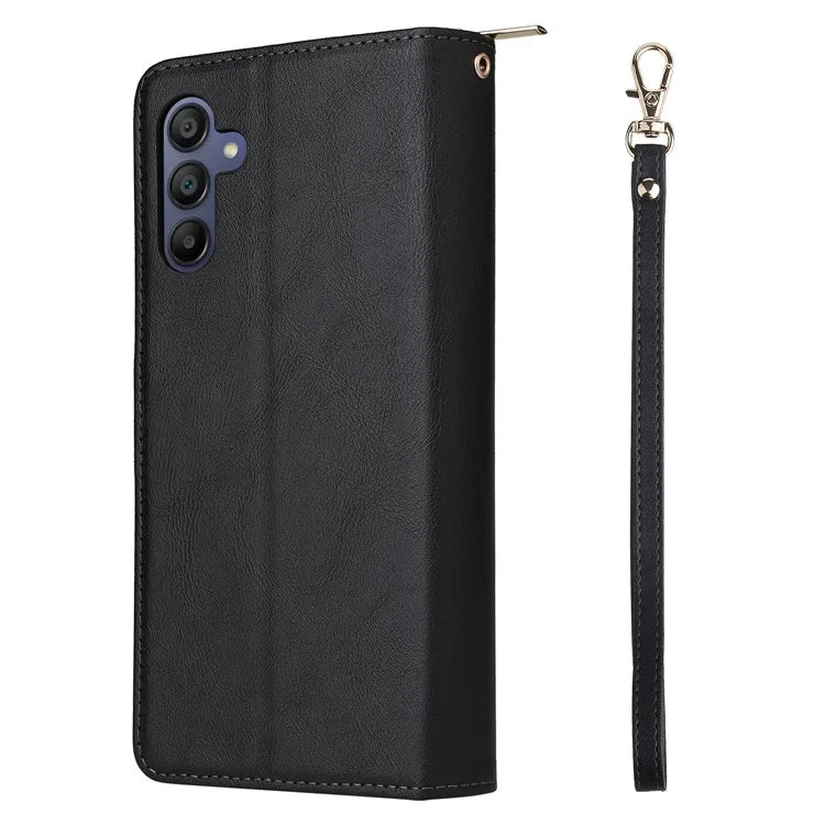 For Samsung Galaxy A16 5G Case Zipper Pocket PU Leather Phone Cover with Hand Strap