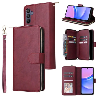 For Samsung Galaxy A16 5G Case Zipper Pocket PU Leather Phone Cover with Hand Strap