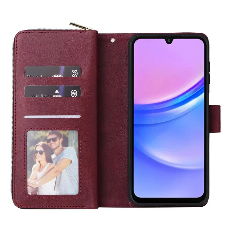 For Samsung Galaxy A16 5G Case Zipper Pocket PU Leather Phone Cover with Hand Strap