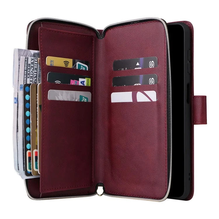 For Samsung Galaxy A16 5G Case Zipper Pocket PU Leather Phone Cover with Hand Strap