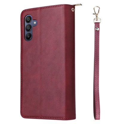 For Samsung Galaxy A16 5G Case Zipper Pocket PU Leather Phone Cover with Hand Strap