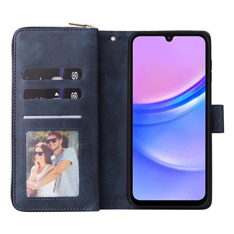 For Samsung Galaxy A16 5G Case Zipper Pocket PU Leather Phone Cover with Hand Strap