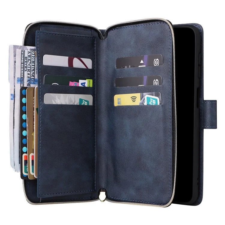 For Samsung Galaxy A16 5G Case Zipper Pocket PU Leather Phone Cover with Hand Strap