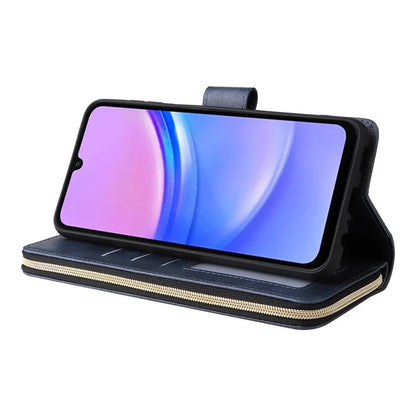 For Samsung Galaxy A16 5G Case Zipper Pocket PU Leather Phone Cover with Hand Strap