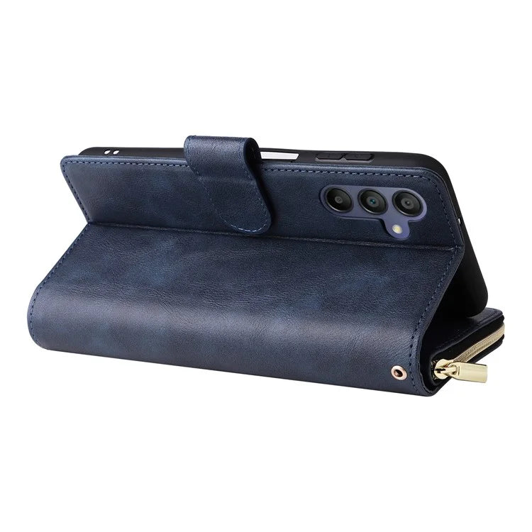For Samsung Galaxy A16 5G Case Zipper Pocket PU Leather Phone Cover with Hand Strap