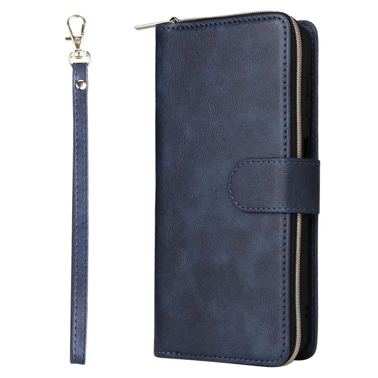 For Samsung Galaxy A16 5G Case Zipper Pocket PU Leather Phone Cover with Hand Strap