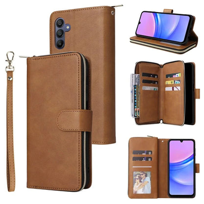 For Samsung Galaxy A16 5G Case Zipper Pocket PU Leather Phone Cover with Hand Strap