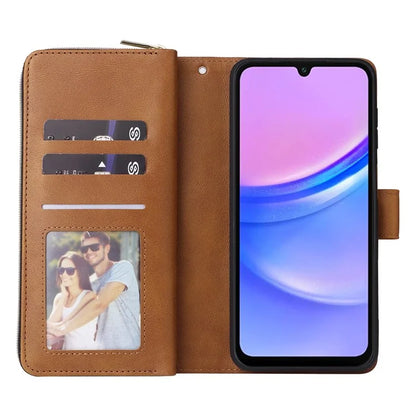 For Samsung Galaxy A16 5G Case Zipper Pocket PU Leather Phone Cover with Hand Strap