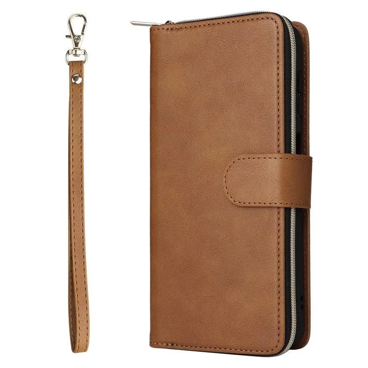 For Samsung Galaxy A16 5G Case Zipper Pocket PU Leather Phone Cover with Hand Strap