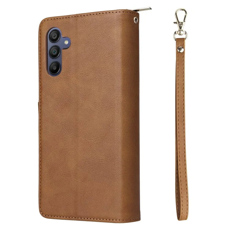 For Samsung Galaxy A16 5G Case Zipper Pocket PU Leather Phone Cover with Hand Strap