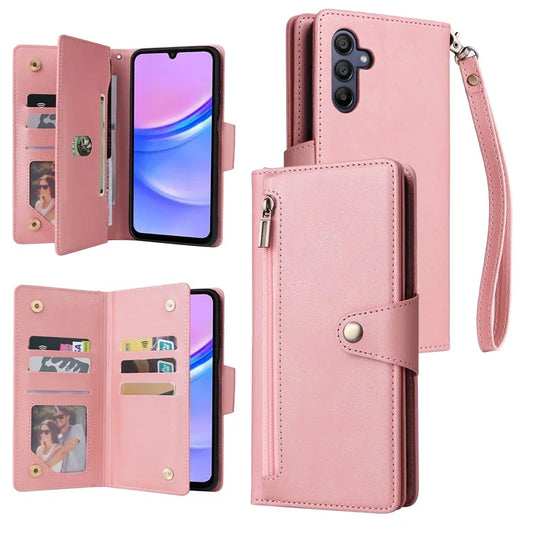 For Samsung Galaxy A16 5G Case Zipper Wallet Leather Stand Phone Cover Rivet Decor