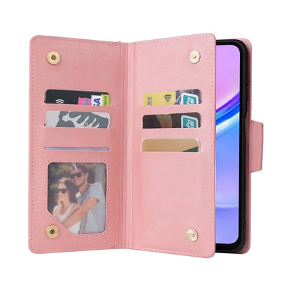 For Samsung Galaxy A16 5G Case Zipper Wallet Leather Stand Phone Cover Rivet Decor