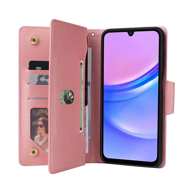 For Samsung Galaxy A16 5G Case Zipper Wallet Leather Stand Phone Cover Rivet Decor