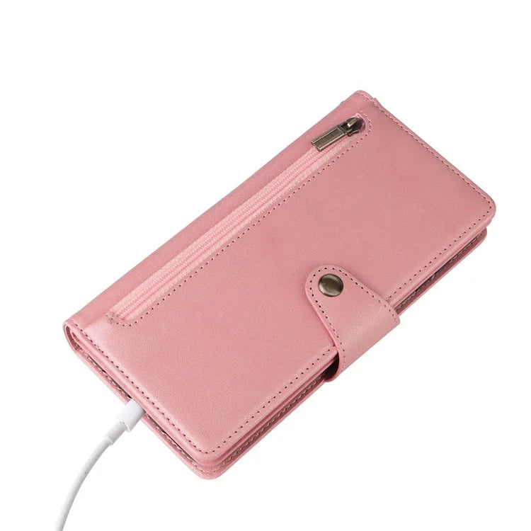 For Samsung Galaxy A16 5G Case Zipper Wallet Leather Stand Phone Cover Rivet Decor