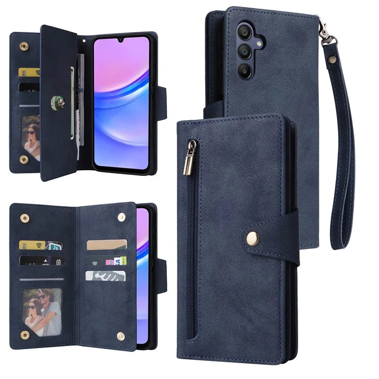 For Samsung Galaxy A16 5G Case Zipper Wallet Leather Stand Phone Cover Rivet Decor