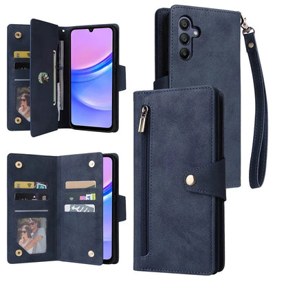 For Samsung Galaxy A16 5G Case Zipper Wallet Leather Stand Phone Cover Rivet Decor