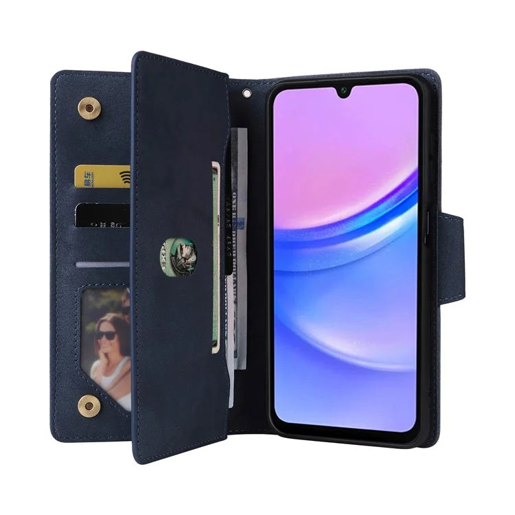 For Samsung Galaxy A16 5G Case Zipper Wallet Leather Stand Phone Cover Rivet Decor