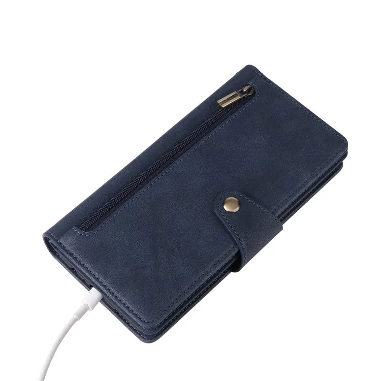 For Samsung Galaxy A16 5G Case Zipper Wallet Leather Stand Phone Cover Rivet Decor