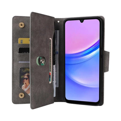 For Samsung Galaxy A16 5G Case Zipper Wallet Leather Stand Phone Cover Rivet Decor