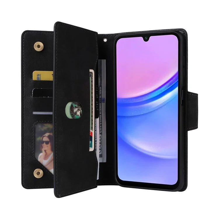 For Samsung Galaxy A16 5G Case Zipper Wallet Leather Stand Phone Cover Rivet Decor