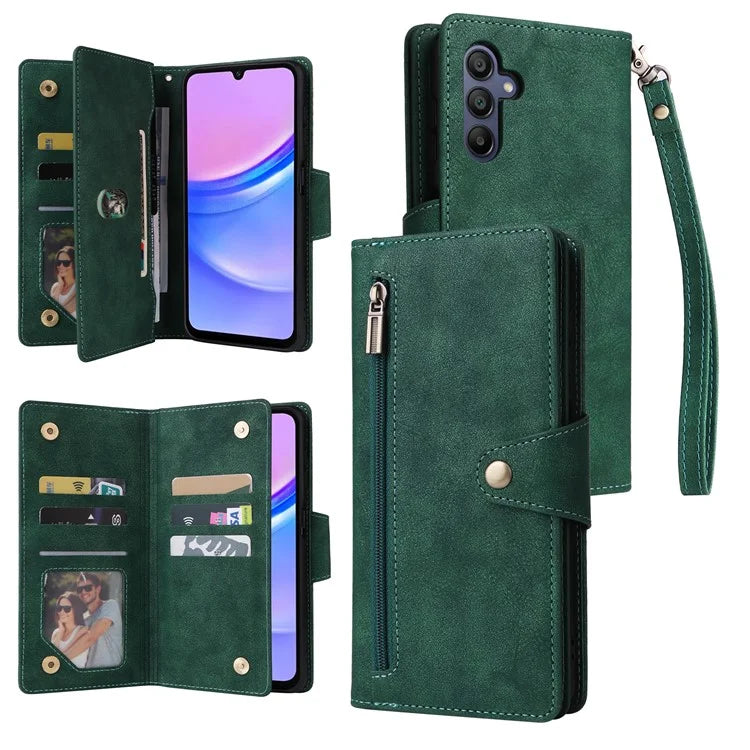 For Samsung Galaxy A16 5G Case Zipper Wallet Leather Stand Phone Cover Rivet Decor