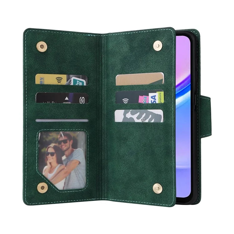 For Samsung Galaxy A16 5G Case Zipper Wallet Leather Stand Phone Cover Rivet Decor