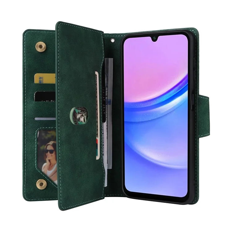 For Samsung Galaxy A16 5G Case Zipper Wallet Leather Stand Phone Cover Rivet Decor