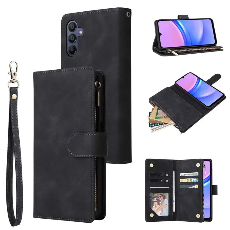 For Samsung Galaxy A16 5G Case Zipper Wallet Multiple Card Slots Leather Phone Cover