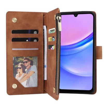For Samsung Galaxy A16 5G Case Zipper Wallet Multiple Card Slots Leather Phone Cover