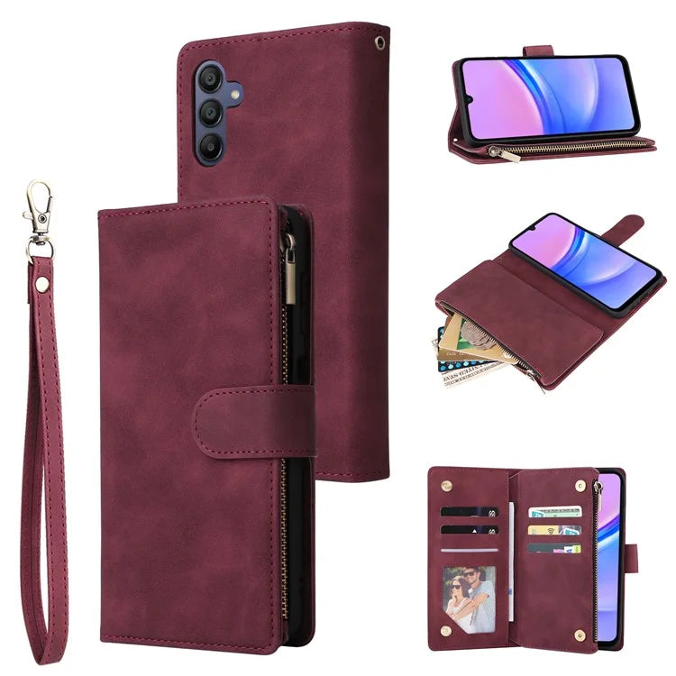 For Samsung Galaxy A16 5G Case Zipper Wallet Multiple Card Slots Leather Phone Cover