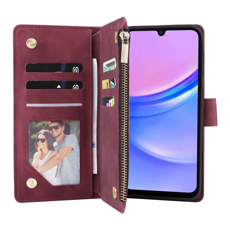 For Samsung Galaxy A16 5G Case Zipper Wallet Multiple Card Slots Leather Phone Cover
