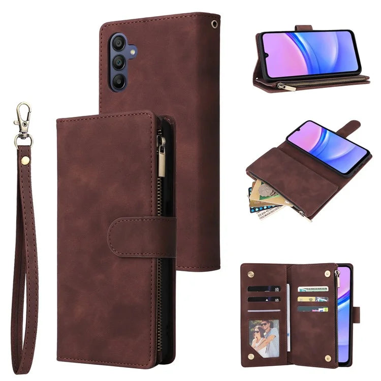 For Samsung Galaxy A16 5G Case Zipper Wallet Multiple Card Slots Leather Phone Cover