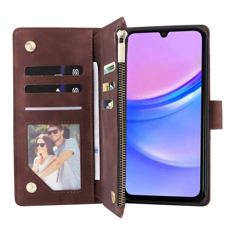 For Samsung Galaxy A16 5G Case Zipper Wallet Multiple Card Slots Leather Phone Cover