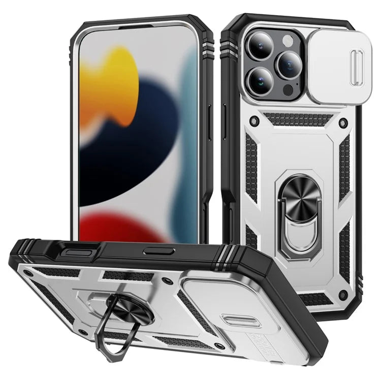 For iPhone 16 Pro Max Case Sliding Camera Cover Ring Kickstand PC+TPU Phone Shell