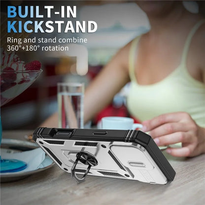 For iPhone 16 Pro Max Case Sliding Camera Cover Ring Kickstand PC+TPU Phone Shell