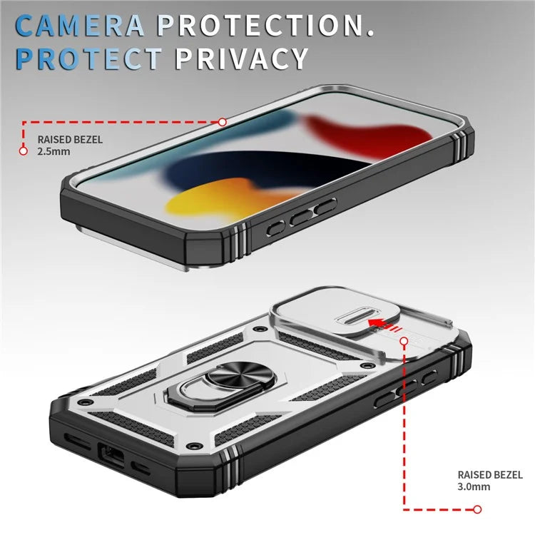 For iPhone 16 Pro Max Case Sliding Camera Cover Ring Kickstand PC+TPU Phone Shell