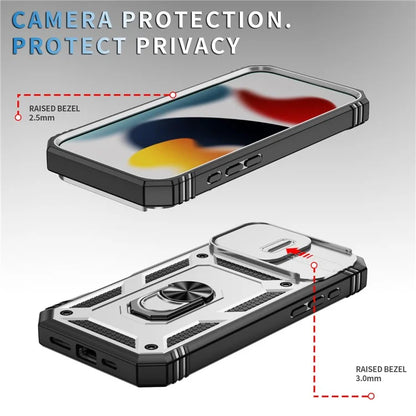 For iPhone 16 Pro Max Case Sliding Camera Cover Ring Kickstand PC+TPU Phone Shell