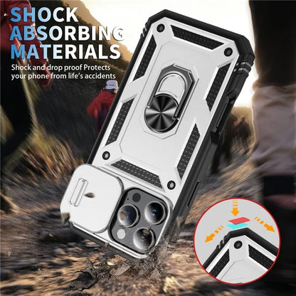 For iPhone 16 Pro Max Case Sliding Camera Cover Ring Kickstand PC+TPU Phone Shell
