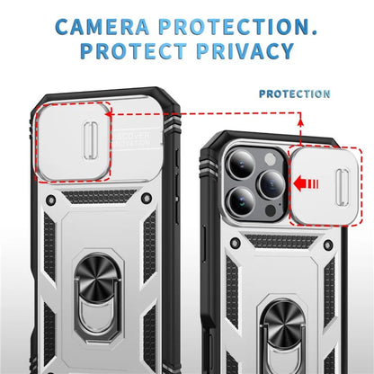 For iPhone 16 Pro Max Case Sliding Camera Cover Ring Kickstand PC+TPU Phone Shell