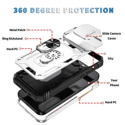 For iPhone 16 Pro Max Case Sliding Camera Cover Ring Kickstand PC+TPU Phone Shell